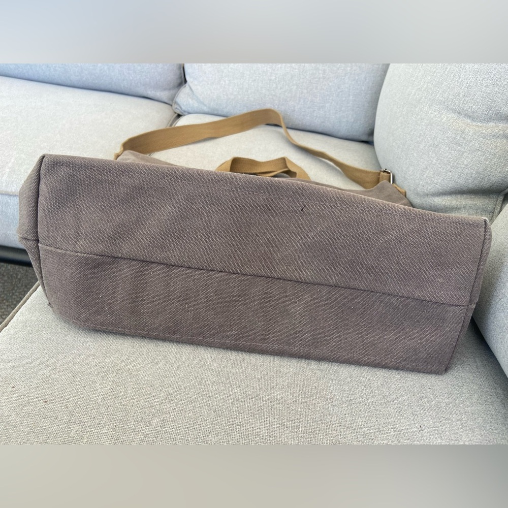 INSIDE OUT Canvas Tote Bag in Taupe with Tan Straps - Picture 2 of 4